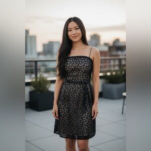 White House Black Market Spaghetti Strap Black, Nude Lining Evening Dress 3/4